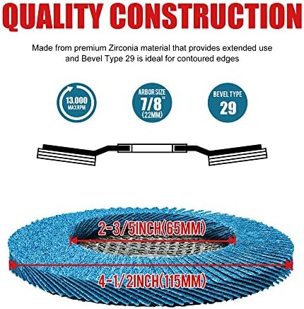 EZARC Zirconia Flap Discs 80 Grit, 4-1/2 x 7/8-Inch, Type 29, 50-Pack