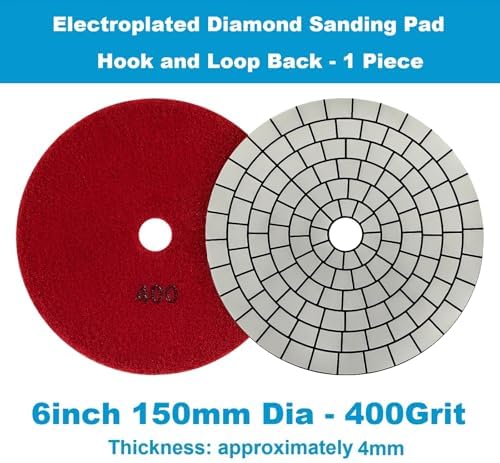Electroplated Diamond Sanding Pad, 400Grit 6inch 150mm Grinding Disc Hook and Loop Backing for Stone Tile Glass Trimming & Metal Polishing & Wood Sanding (1 Piece)