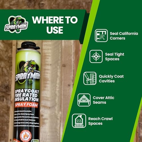 Sprayman Spraycoat Fire Rated Spray Foam Insulation 20 Sq.Ft. - R-Value (11.32 / 2in) Closed Cell Polyurethane Foam Sealant for Heat & Noise Insulation - Gun & Cleaner NOT Included - 27.1 oz, 1 Pack