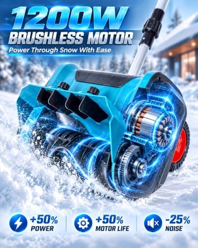 Cordless Snow Shovel, 15” Brushless Snow Blower with 2×6.0Ah Batteries