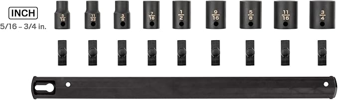 TEKTON 3/8 Inch Drive Impact Socket Set, 9-Piece | SID91100 | (5/16 - 3/4 in.), Shallow, 6-Point, Socket Rail