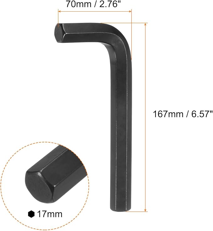 HARFINGTON Hex Key Wrench 17mm L-Shape Hexagon Metric Chrome Vanadium Steel | Repairing Tool Wrenches for Home Repair,Black