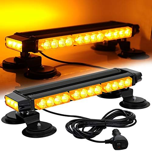 ASPL 16.8 Inch LED Strobe Flashing Light Bar, 26 Flashing Modes High Intensity Emergency Hazard Warning Beacon Lights with Magnetic Base for Car, Trucks, Snow Plow, Construction Vehicles (Amber)
