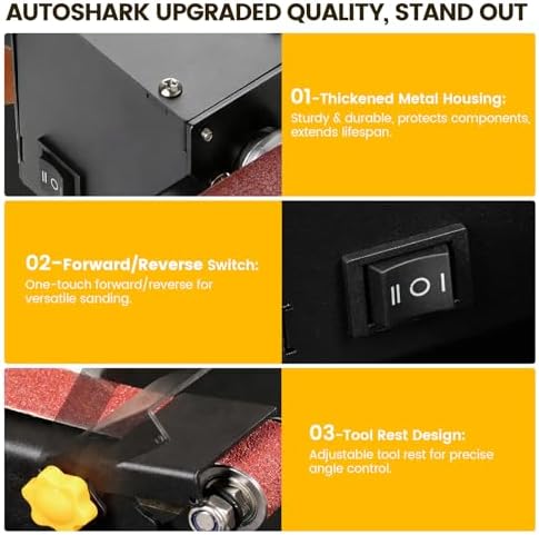 Mini Belt Sander, Electric Small Sander Knife Making Supplies, 7 Adjustable Speed Electric Knife Sharpener, Power Belt Grinder for Woodworking. (Standard - Essential Polishing Kit)