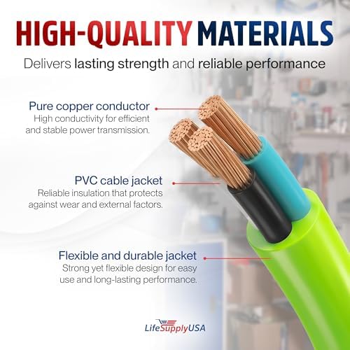 200ft Outdoor/Indoor Extension Cord 12/3 Gauge Extra Heavy Duty 3 Prong SJTW, Waterproof, Flexible Cold-Resistant Long Power Cord, 15A 125V 1875W, Neon Green by LifeSupplyUSA