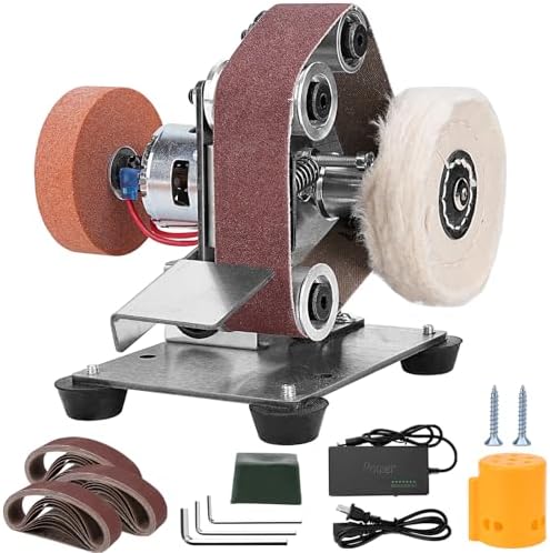 Mini Electric Belt-Sander Knife-Sharpener Sanding Machine - Small Bench Grinder Kit 7 Speed Adjustable Power Polisher DIY Polishing Grinding Tool For Metal Wood DIY Craft Jewelry