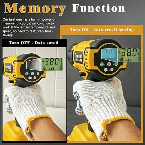 Cordless Heat Gun for Dewalt 20V Battery, 350W Fast Heating Hot Air Gun, LCD Display 2 Temp 120℉-1110℉, 3 Nozzles Portable Gun for Shrink Tubing, Paint Removal, Soldering DIY, Tool Only