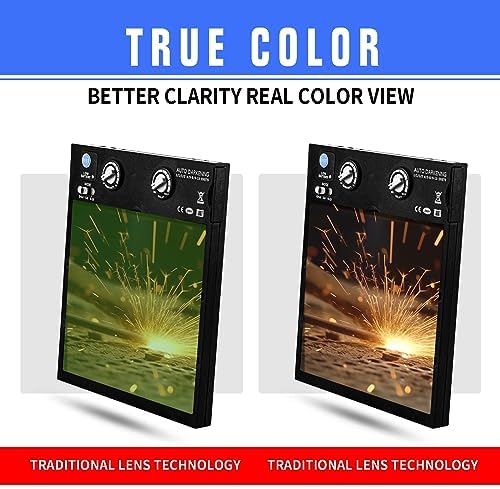 TRQWH Welding Helmet Auto Darkening Large Viewing True Color Solar Powered Welding Mask with 4 Arc Sensor Adjustable Wide Shade Range 4~5-8/9-13 Welder Mask with Grinding (TA-KY650A-BL)