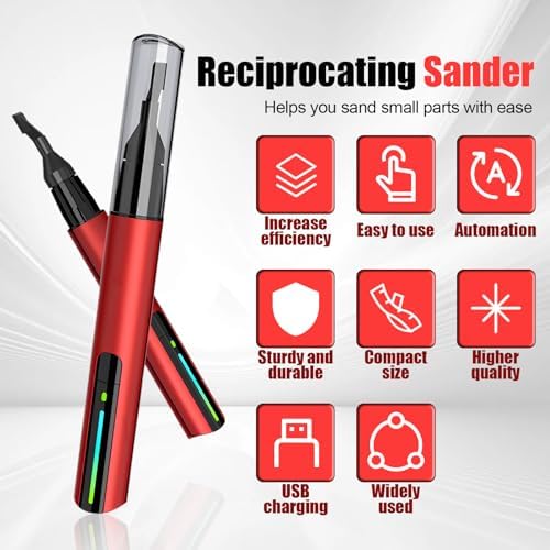 Reciprocating Sander,USB Quick Charging Electric Sanding Pen,Mini Pen Sander With 8pcs Sanding Head