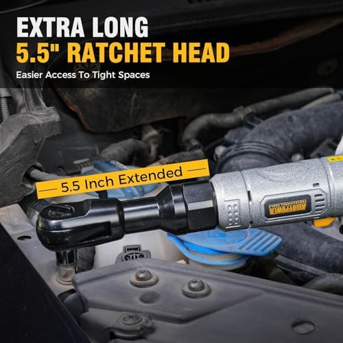 3/8" Cordless Ratchet Wrench, 60 FT-LBS(80N.M), 12V Extended