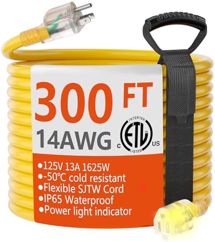 HUANCHAIN 14 Gauge Heavy Duty Outdoor Extension Cord 300 FT Waterproof