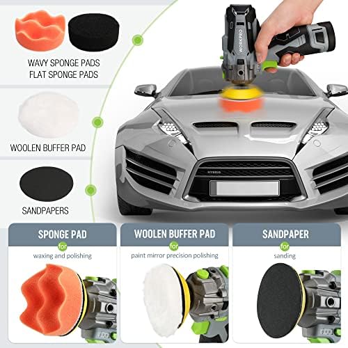 WORKPRO 12V Cordless Mini Polisher Kit, 3" Buffer & Sander