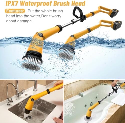 Qimedo Q2 Pro Cordless Electric Spin Scrubber, 1500 RPM High Power with Display, Effortless Handle, 16 Replacement Brush Heads for Tub, Tile, Floor, Compatible Qimedo, Leebein, Keimi, Alloyman, Bomves