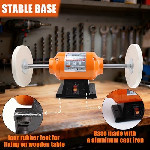 TOOLSPACE 8" Bench Buffer Polisher, 3/4 HP 3450 RPM, Dual Cloth Wheels for Knife Sharpening, Jewelry Polishing, Metal & Wood Finishing