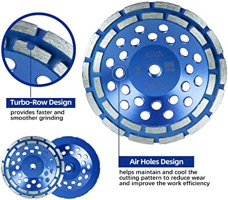 SALI 7 Inch 2pcs Concrete Grinding Wheels 28 Turbo Diamond Segments 5/8-11 Arbor Diamond Grinding Wheel Fit for Paint, Epoxy, Mastic, Coating Removal