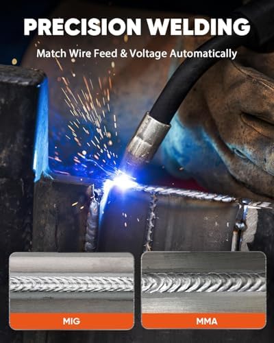 H HZXVOGEN 185A MIG Welder, 110V/220V Dual Voltage, 4-in-1 Gas MIG/Flux Core MIG/Lift TIG/Stick Welding Machine with Synergic Multiprocess Large LED Digital Display, IGBT Inverter