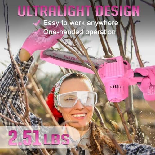 Mini Chainsaw 6-Inch Battery Powered - Pink Cordless Electric Handheld Chainsaw with 2 Rechargeable Batteries - 21V Small Power Chain Saws Battery Operated for Tree Trimming Wood Cutting