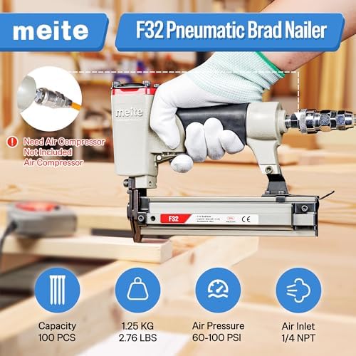 meite F32 18 Gauge Brad Nailer, Pneumatic Brad Nailer, Pneumatic Nail Gun