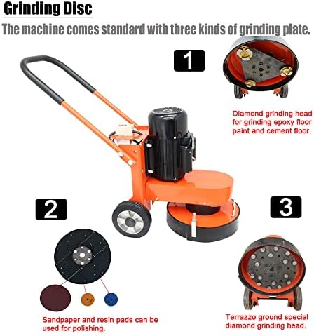 Hand-push Cement Ground Grinder Epoxy Floor Grinding Machine Concrete Cement Ground Grinding Polisher Adjustable Floor Surfacing Grinder 220V