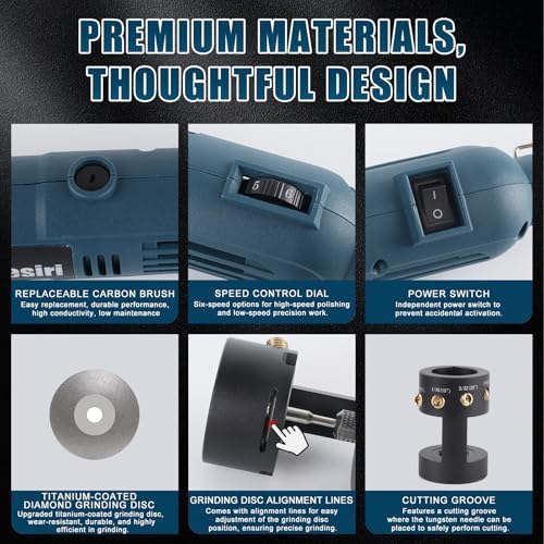 Tungsten Electrode Sharpener Grinder For TIG welding,4 Sizes 4 Angles Tungsten Electrode Grinder Head,Versatile Multi-Angle,TIG Welding accessories With Cut-Off Slot,10 Diamond Wheels, 3 CNC Mandrels