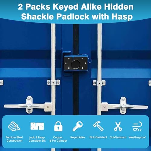IRONWALLS Keyed Alike Puck Locks with Hasp 2-Pack，Hidden Shackle Padlocks