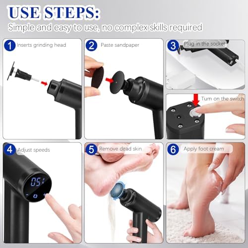 Upgraded Electric Callus Remover for Feet 4500rpm, 10 Adjustable Speeds, Professional Electric Foot Callus Remover Foot Sander Pedicure File with 2 Replaceable Heads and Sandpaper Discs