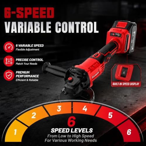 AOBEN 21V Cordless Angle Grinder 4-1/2 Inch, 6-Speed Power Brushless Cut Off Tool Kit, Lock-On Switch, with 2x4.0Ah Battery & Charger, for Metal Cutting, Grinding, Polishing