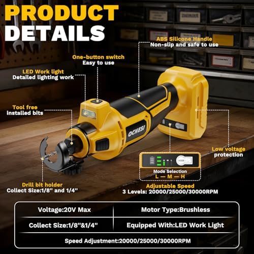 Cordless Drywall Cut-Out Tool Compatible with Dewalt 20V Battery, 3 Speed Adjustable Brushless Rotary Saw with Up to 30000 RPM, Compact Spiral Saw Kit for Wood,Drywall,Tiles,plastic (Tool Only)