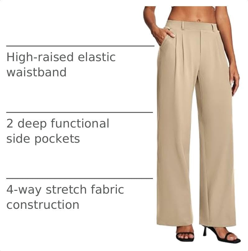Heathyoga Womens Dress Pants Pull On Stretchy Work Pants Wide Leg Trousers