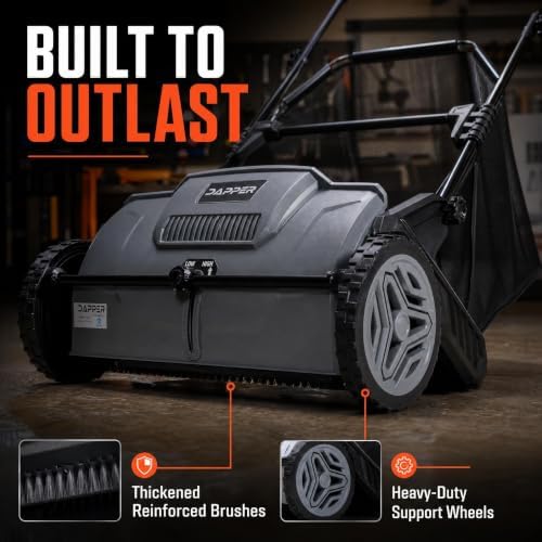 Dapper Supply 21" Push Lawn Sweeper (Also 22" & 26"), Leaf & Grass Collector, 3.5 Cu Ft Non-Woven Bag, Tool-Free Height Adjust, Folds for Wall Storage