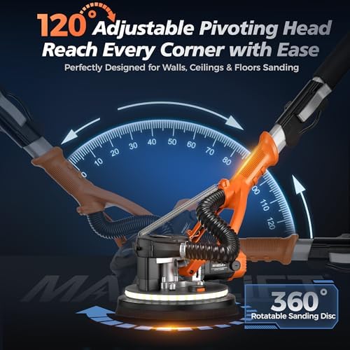1050W Drywall Sander, 5-Speed 1000-2100RPM, Foldable & Extendable Handle