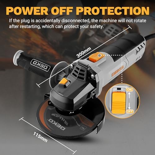 8-Amp Angle Grinder: DEKOPRO 4-1/2 inch Electric Corded Grinder Power Tools with Grinding and Cutting Wheels, Auxiliary Handle and Wrench for Cutting, Polishing and Grinding