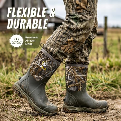 Kalkal Rubber Boots for Men, Waterproof Insulated Mid Calf Mens Rain Boots