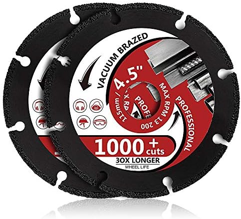 YIJING 2Pcs 4.5" Diamond Metal Cutting Disc, 7/8"-5/8" Arbor, 1,000+ Cuts, Black, 115mm, 13200 RPM Max, Industry Diamond, Compatible with Metal, Stainless Steel, Steel