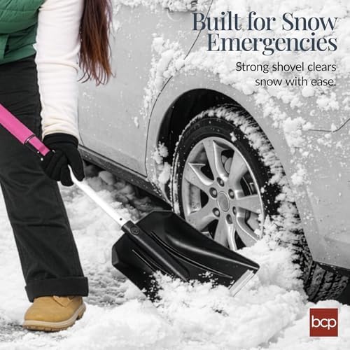 Best Choice Products 4 in 1 Snow Brush with Shovel, Squeegee & Ice Scraper, Up to 39" Extendable Foam Grip, 270° Pivoting Snow Brush for Car Truck SUV, Storage Bag Included - Pink