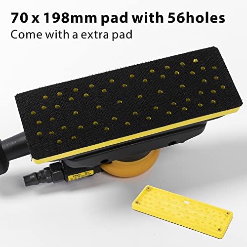 2-3/4" x 8" Dust-free Air Orbital Sander, 70 mm x 198 mm 1/8 in Orbit, 10,000 Max OPM Dust Bag Style Central Vacuum with Extra Hook-Loop Pad and 15pcs (80/120/180/320/400) mesh sandpapers