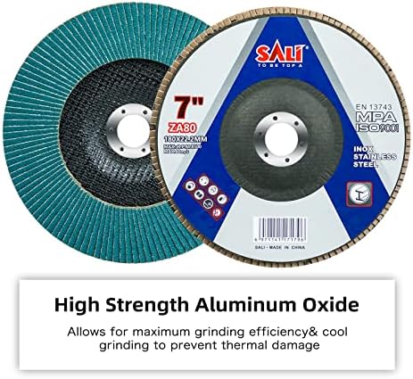 Sali 10 Pack Zirconia Flap Disc 80 Grit 7" x 7/8-Inch Sanding Disc Bevel Type #29 Premium and Industrial Grade Angle Grinder Grinding Wheel High Performance Edge Grinding