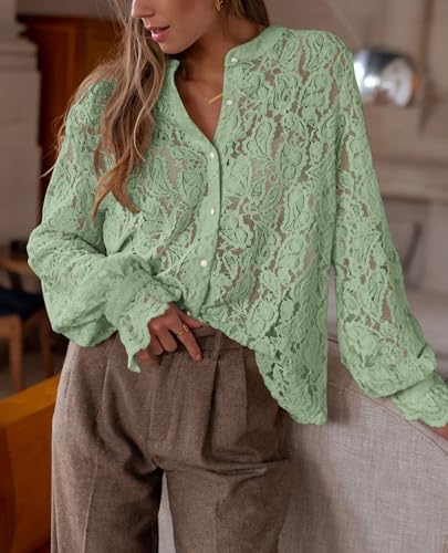 PRETTYGARDEN Women's Fall Trendy Long Sleeve Lace Tops