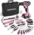 WORKPRO 20V Pink Cordless Drill and 141-Piece Home Tool Kit for Women