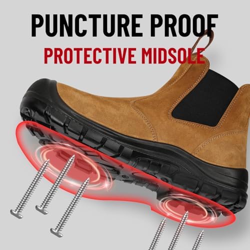 ANGRYRAM Slip on Steel Toe Work Boots for Men Waterproof Safety Shoes
