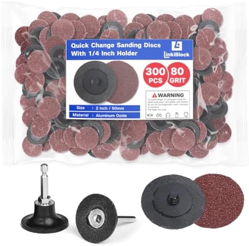300Pcs 2 inch R-Type Quick Change Aluminum Oxide Surface Conditioning Sanding Discs Set 80 Grit with Adapter & Backing Pad