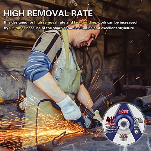 SALI 5 Pack 4-1/2 Inch Grinding Wheels for General Purpose Metal & Stainless Steel, Aluminum Oxide Grinding Disc for Angle Grinder, Depressed Center 4.5" * 1/4" * 7/8"(115 * 6.0 * 22.2 mm)