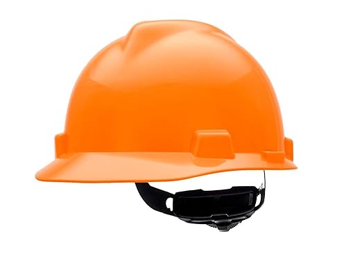 MSA 489364 V-Gard Cap Style Safety Hard Hat With Fas-Trac III Ratchet Suspension | Polyethylene Shell, Superior Impact Protection, Self Adjusting Crown-Straps - Large Size in Hi-Viz Orange