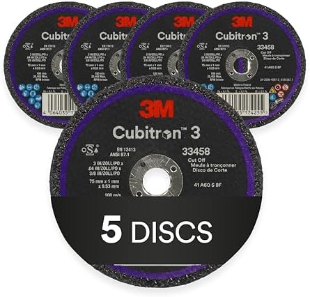 3M Cubitron 3 Cut-Off Wheel 33458, 3 in x 0.04 in x 3/8 in, Long Lasting Performance, High Cut Rate, for Automotive Cutting and Splicing, Collision Repair, 5 Wheels