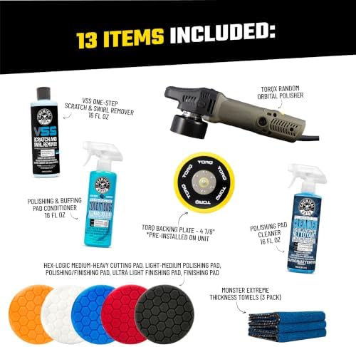 Chemical Guys, TORQX Random Orbital Polisher Kit, Pads & Polishes, 12-Piece
