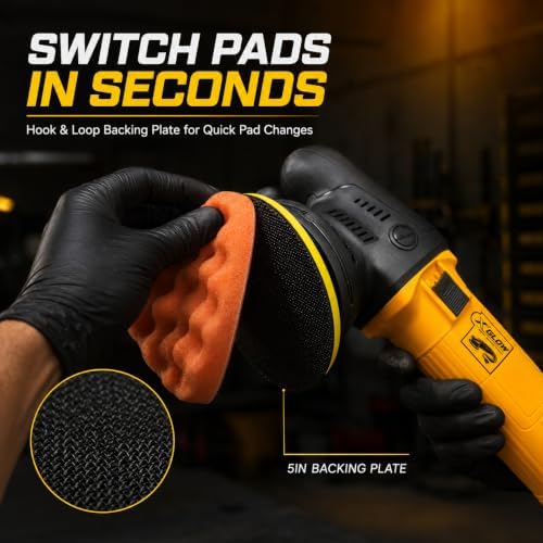 X'GLOW 5-Inch Random Orbital Car Polisher, 900W Corded Car Buffer, 6-Speed
