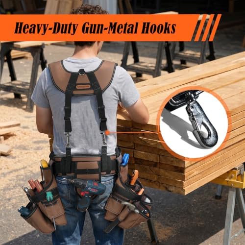 WELKINLAND 39-Pocket Tool Belt With Suspenders, Heavy-Duty Roof Tool Belt