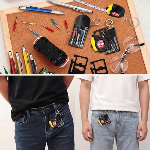 96 Pcs Mini Screwdriver Tape Keychain Set Multitool Pen Card Father's Gifts Bulk Mini Tool Set for Adult Men Dad (Multicolor)