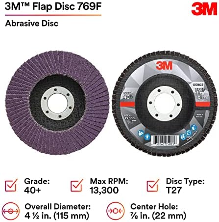 3M Flap Disc, 769F, 40+, T27, 4-1/2 in x 7/8 in