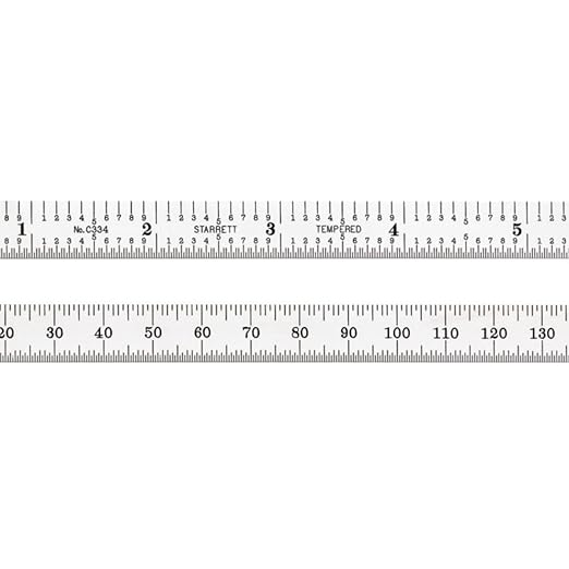 Starrett Full Flexible Steel Rule with Satin Chrome Finish, Quick Reading and Inch Graduation - 34 Graduation, 5-3/4" Length, 0.4mm Thickness - C334-150